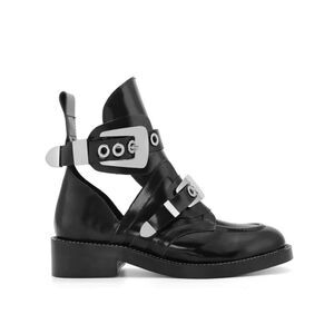 NWT The Label Leather Round Toe Low Heel Buckle Ankle Boots Black Size 42